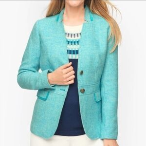 New Talbots Womens Herringbone Turquoise Wool Blend Blazer